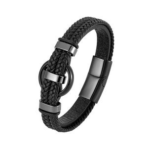 Circle Natural Black Agate Charm Jewelry Men's Bracelet